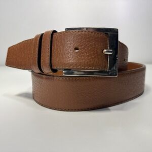 Bergdorf Goodman Brown Leather Belt Mens Sz 36 Made In Italy Brass Buckle